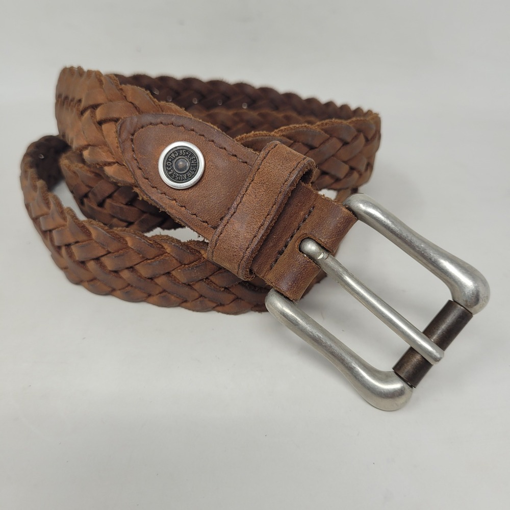 Levi's Belt Mens 34 Brown Leather Woven Braided Casual Distressed Rugged Preppy